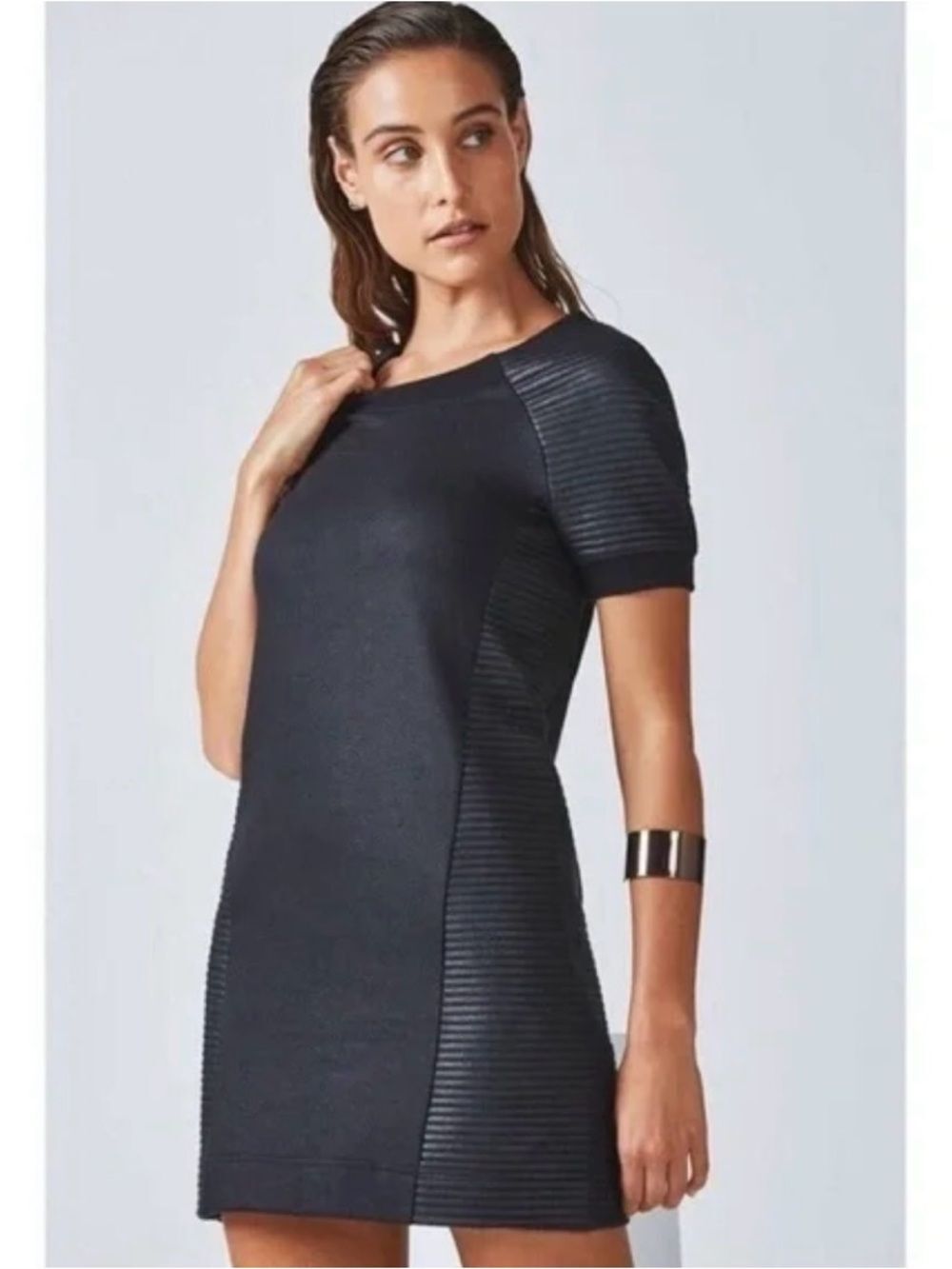 Fabletics Black Brenna Short Sleeve Sweatshirt Shift Dress Size M